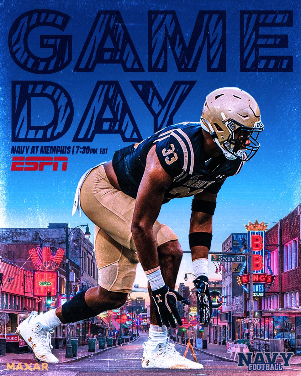 𝔊𝔞𝔪𝔢𝔡𝔞𝔶

🆚: Memphis
⏰: 7:30 pm ET
📍: Simmons Bank Liberty Stadium
📺: ESPN
📻: Navy Radio Network

#GoNavy | #RollGoats