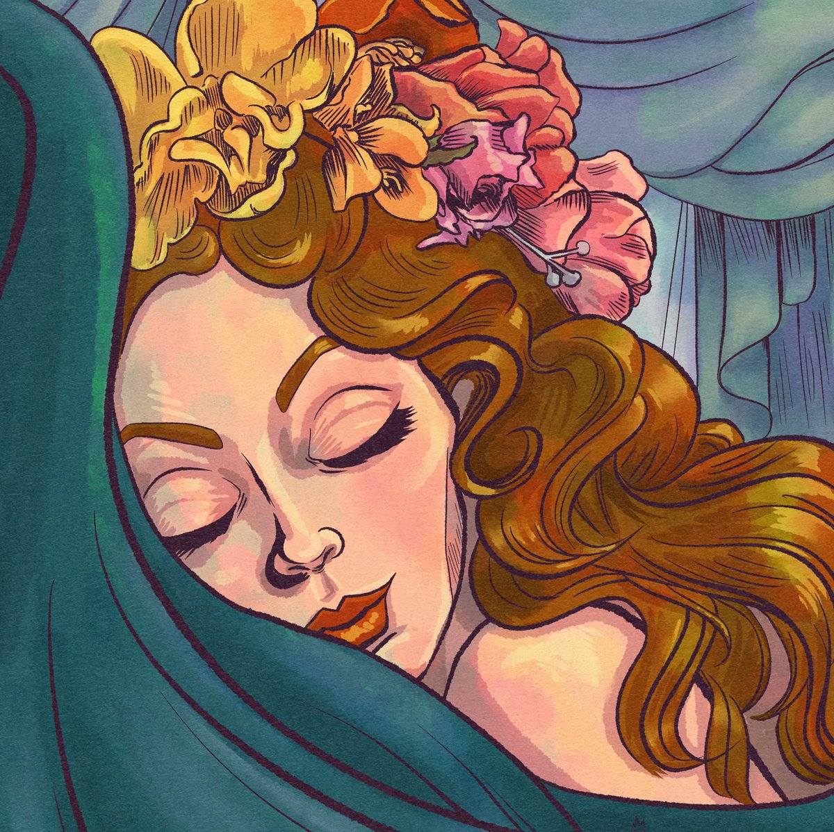 PrincessPajama2's tweet photo. They say to channel your feelings into your art but I just feel tired. But let's make it look glamorous, okay? Cool. #illustration #artistsofinstagram #fantasy #digitalwatercolor https://t.co/V3D6SaZNeZ