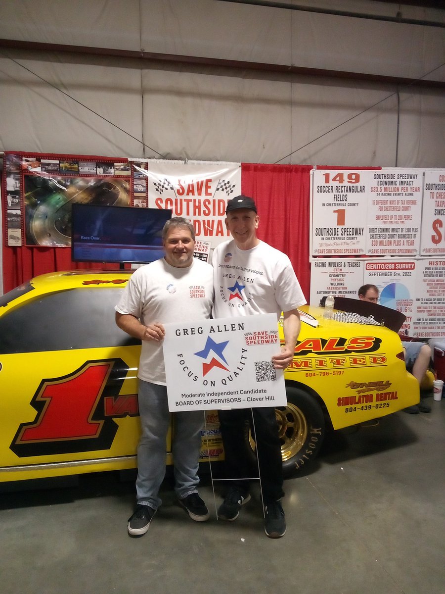 saveSSspeedway's tweet photo. Candidate for Clover Hill Distrct Board of Supervisors Chesterfield County VA ,Greg Allen took time from his own campgine to help educate Chesterfield County Fair goers on just how much this historical landmark means for Chesterfield County VA.
Thank you Greg for your support!
#savesouthsidespeedway
https://t.co/6oxWX9694m
https://t.co/ihTWyMmNGD