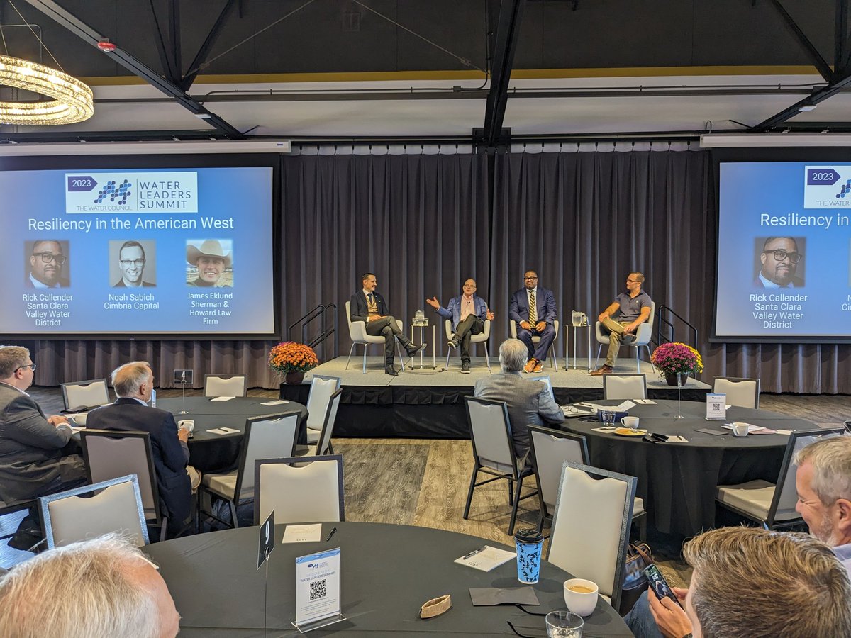 @SlaterIGroup On to one of our most anticipated panels: Water in the West with <a href="/EklundCO/">James Eklund</a>, <a href="/RickCallender/">Rick Callender</a> of <a href="/valleywater/">valleywater</a> &amp; <a href="/NoahSabich/">Noah Sabich</a> of Cimbria. #WLS23