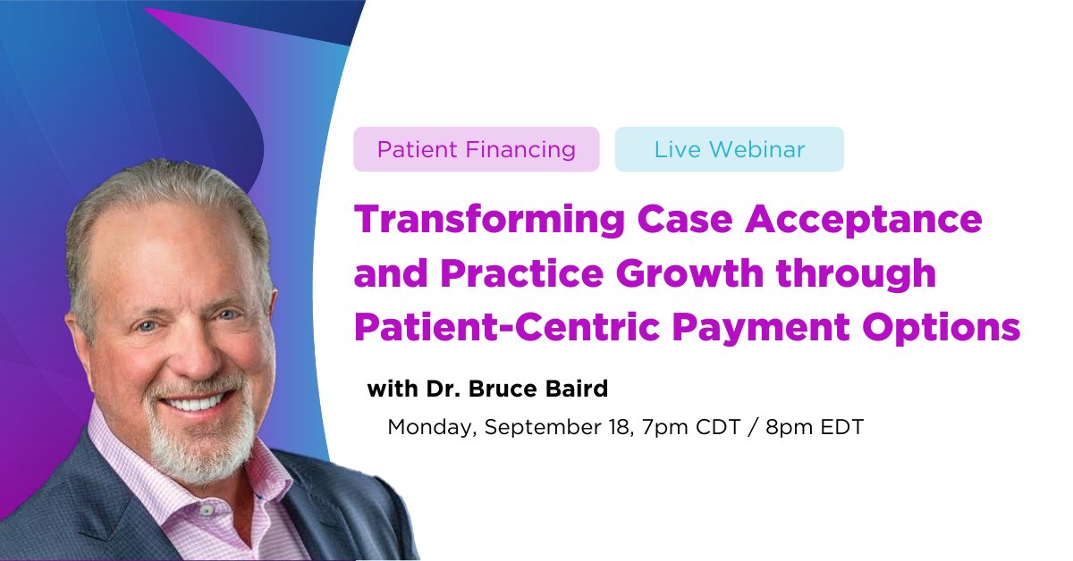 accept_care's tweet photo. Join our exclusive webinar featuring Dr. Bruce B. Baird, a top dentist known for exceptional productivity. Discover the secrets to transforming your financial discussions and driving practice success. Click the link below to register. 👇 
https://t.co/lO6Dnq6Fpz https://t.co/9EpEj5TRiI