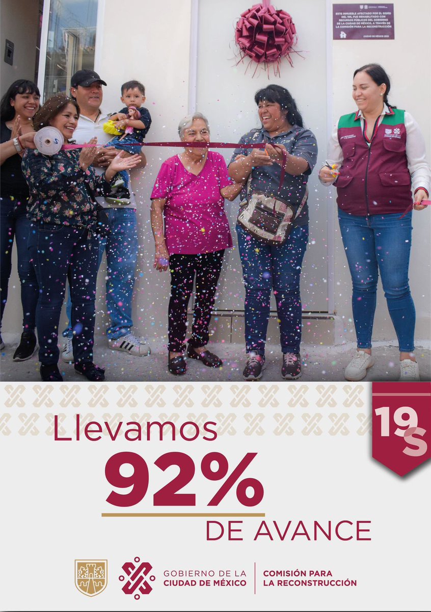 Comision_CDMX's tweet photo. Llevamos el 92% de Avance en la Reconstrucción de la Ciudad. 

Hemos entregado más de 690,000 apoyos a familias damnificadas por el sismo del 2017. El compromiso sigue firme. 🏗️ 

#LaReconstrucciónAvanza https://t.co/QycUoRVCk1