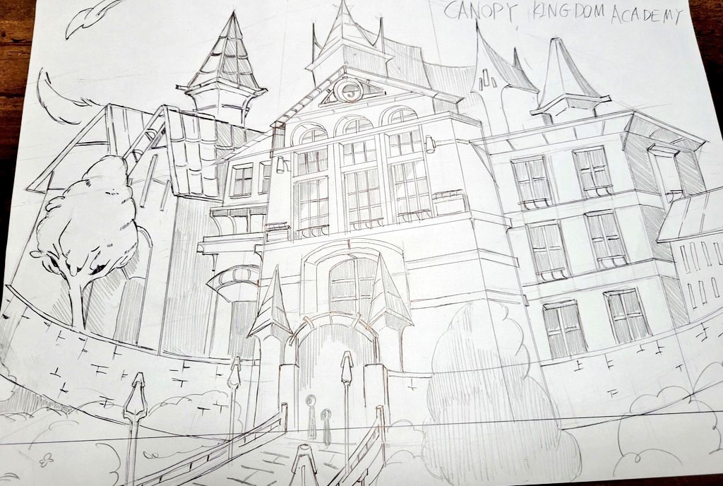 I designed a school in the Canopy Kingdom for Skullgirls Comics!
After drawing with paper and pen, I used Clip Studio to clean up the drawing! 