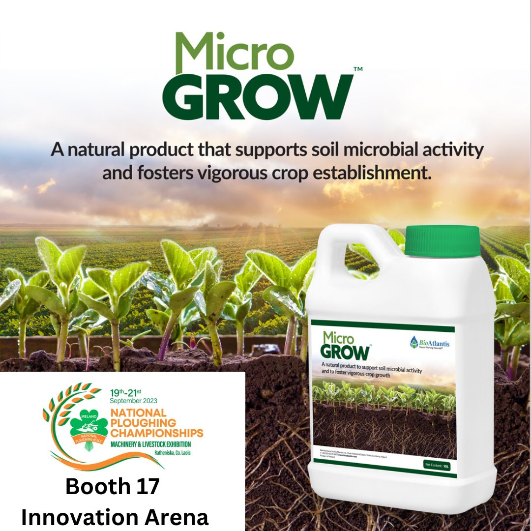 bioatlantis's tweet photo. MicroGrow has been shortlisted for the Innovation Arena awards at the 2023 National Ploughing Championships. Come visit us at booth 17.

#SoilHealth #microbialactivity #Ploughing2023 https://t.co/ETsHy5qZFC