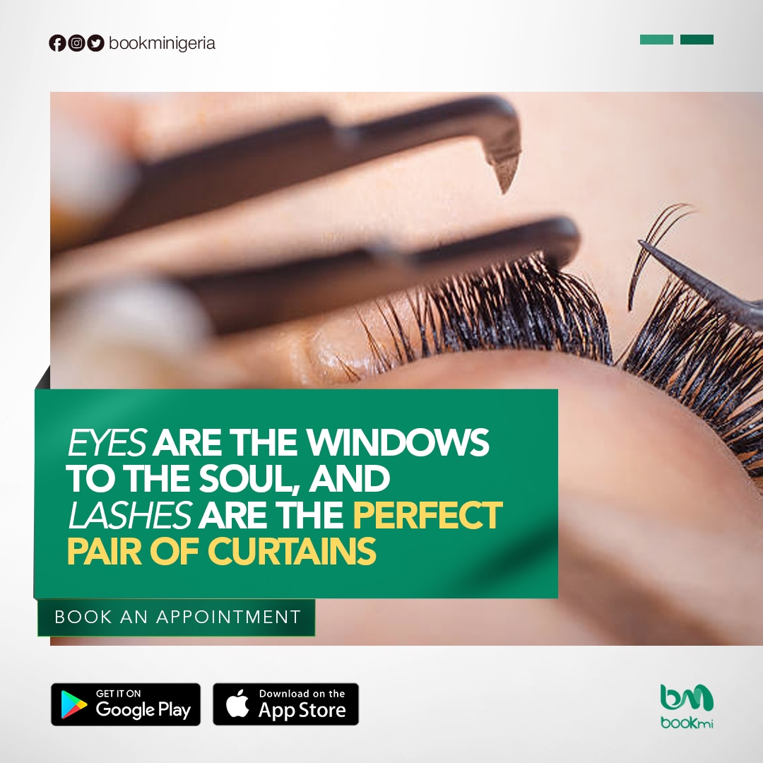 Eyes without lashes are like cake without frosting.
Schedule your next lash appointment via the Bookmi app. Download now, link in bio.

#lashes #lashtechnician #beauty #beautylagos #eyelashextensions #lagos #nigeria #bookminigeria