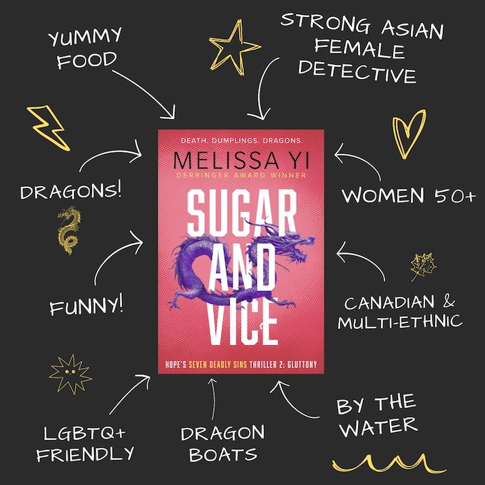 Check out the ongoing Kickstarter by Melissa (writing as Melissa Yi) 'Sugar & Vice: A Mystery of Death, Dumplings, and Dragons' kickstarter.com/projects/melis… (image from Melissa's kickstarter page)