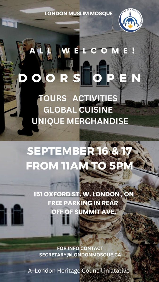 HasZeba's tweet photo. 'Getting to know one another'...this is what we have been doing for over the past 2 decades so we can mutually co-exist without fear or hate. Please visit this weekend from 11am to 5pm at 151 Oxford St. W. London ON @LondonOntarioCA @londonontario #DoorsOpenLondon #Foodie https://t.co/t0Fg6Q83qM