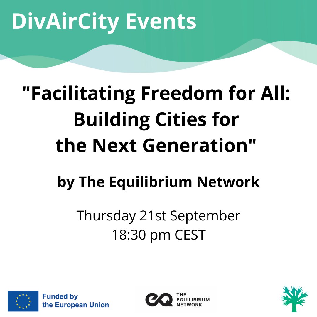 Sign up for the <a href="/DivAirCity/">DivAirCity</a> online event organised by
@equilibnet that will involve industry experts and shed light on the crucial aspects of creating inclusive, safe, and sustainable #citiesforall.   
Register here: divaircity.eu/facilitating-f… 
#DiversityandInclusion
<a href="/REA_research/">European Research Executive Agency</a>