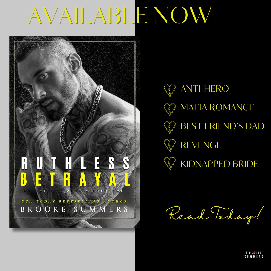❤ 𝐑𝐄𝐋𝐄𝐀𝐒𝐄 𝐃𝐀𝐘 𝐈𝐒 𝐇𝐄𝐑𝐄! ❤
#RuthlessBetrayal by @Author_BrookeS
#ReadToday geni.us/RuthlessBetray…
#RuthlessBetrayalBSRelease #BrookeSummers 
#DarkMafiaRomance #AvailableNow #BKClann