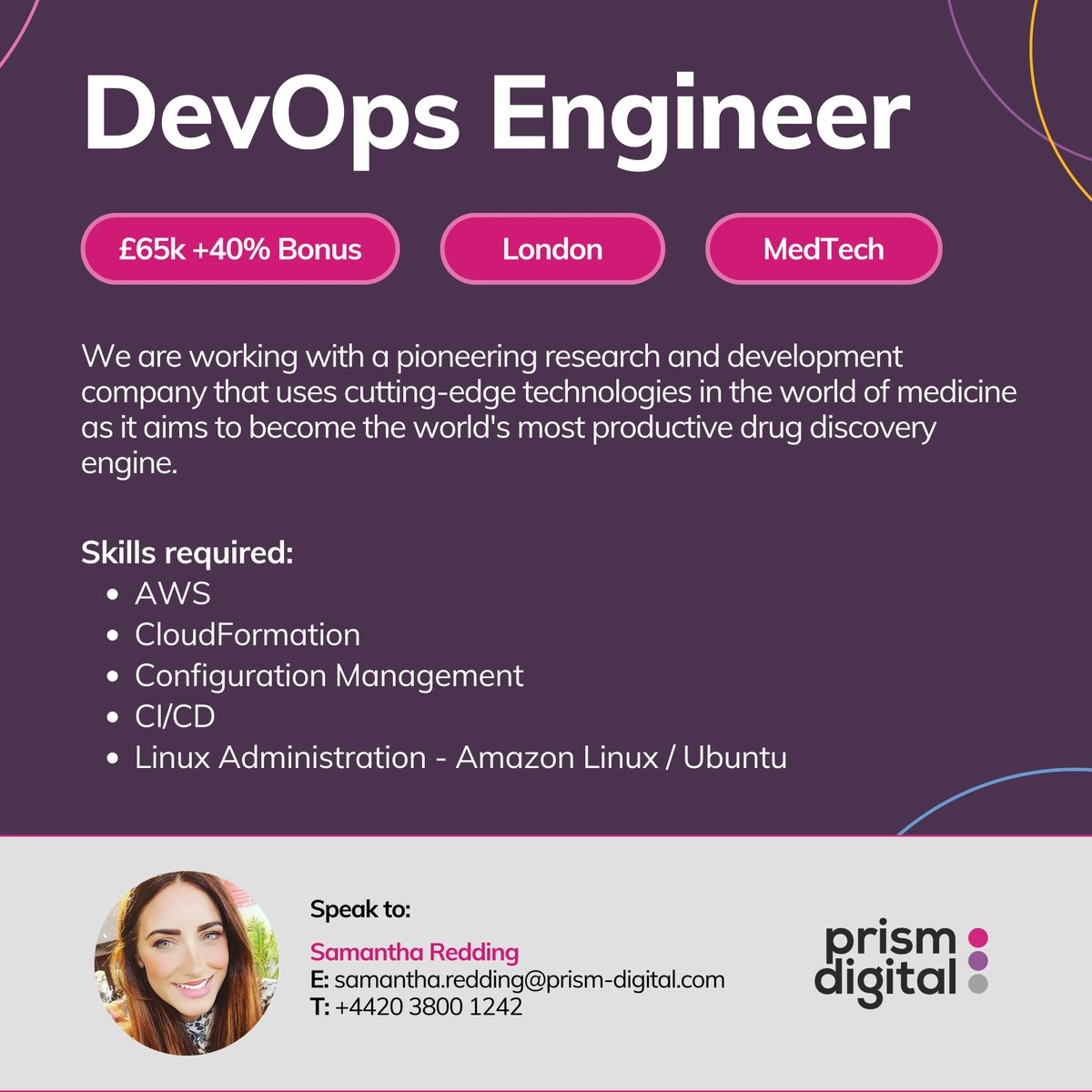 Brand new DevOps role here for someone keen to work for a cutting-edge MedTech that is aiming to become the world's most productive drug discovery engine. You could earn up to a 40% bonus in this role too!

Apply here: buff.ly/48h4n1a