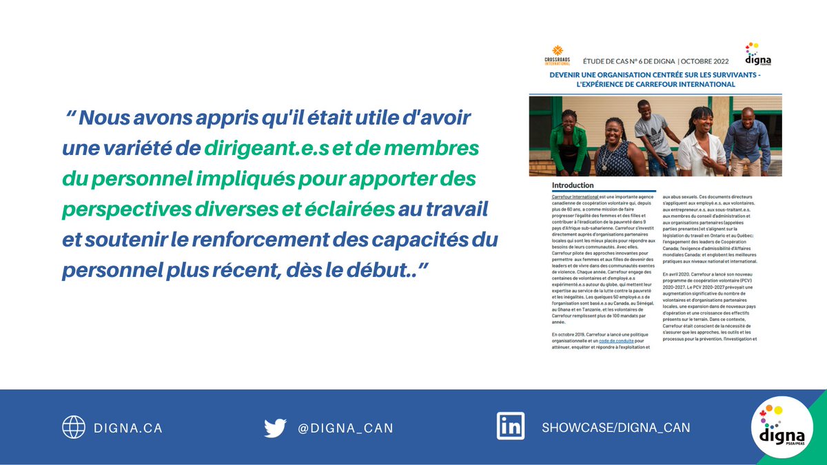 Comment devenir une organisation centrée sur les survivant.e.s?

Avoir un guide de soutien aux survivant.e.s est un bon début.

<a href="/CrossroadsIntl/">Crossroads International</a> partage son expérience dans la conception d'un tel guide et les leçons apprises au cours du processus.

Plus : digna.ca/wp-content/upl…