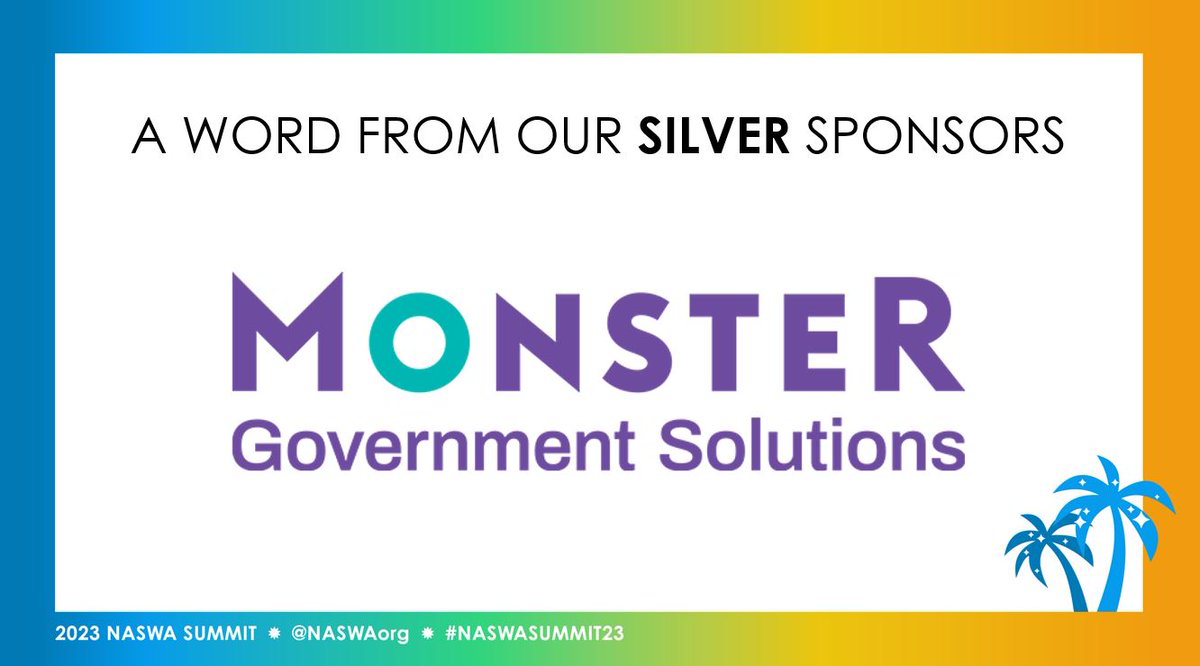 NASWAORG's tweet photo. Thank you to our Silver Sponsors Fiserv, Incode, Monster Government Solutions &amp; Nava for all your support at #NASWASummit23! https://t.co/x9hXqnpjtj