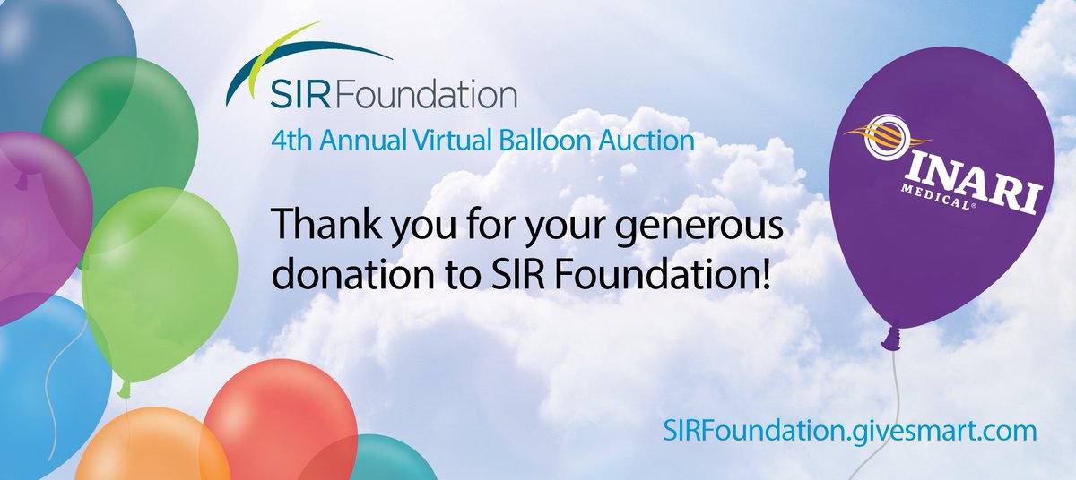 SIRspecialists's tweet photo. Thank you, @InariMedical, for going above and beyond for #IRad #research during the #SIRFoundation #VirtualBalloonAuction! https://t.co/UCWS22m9il https://t.co/LMHZB6KCJQ