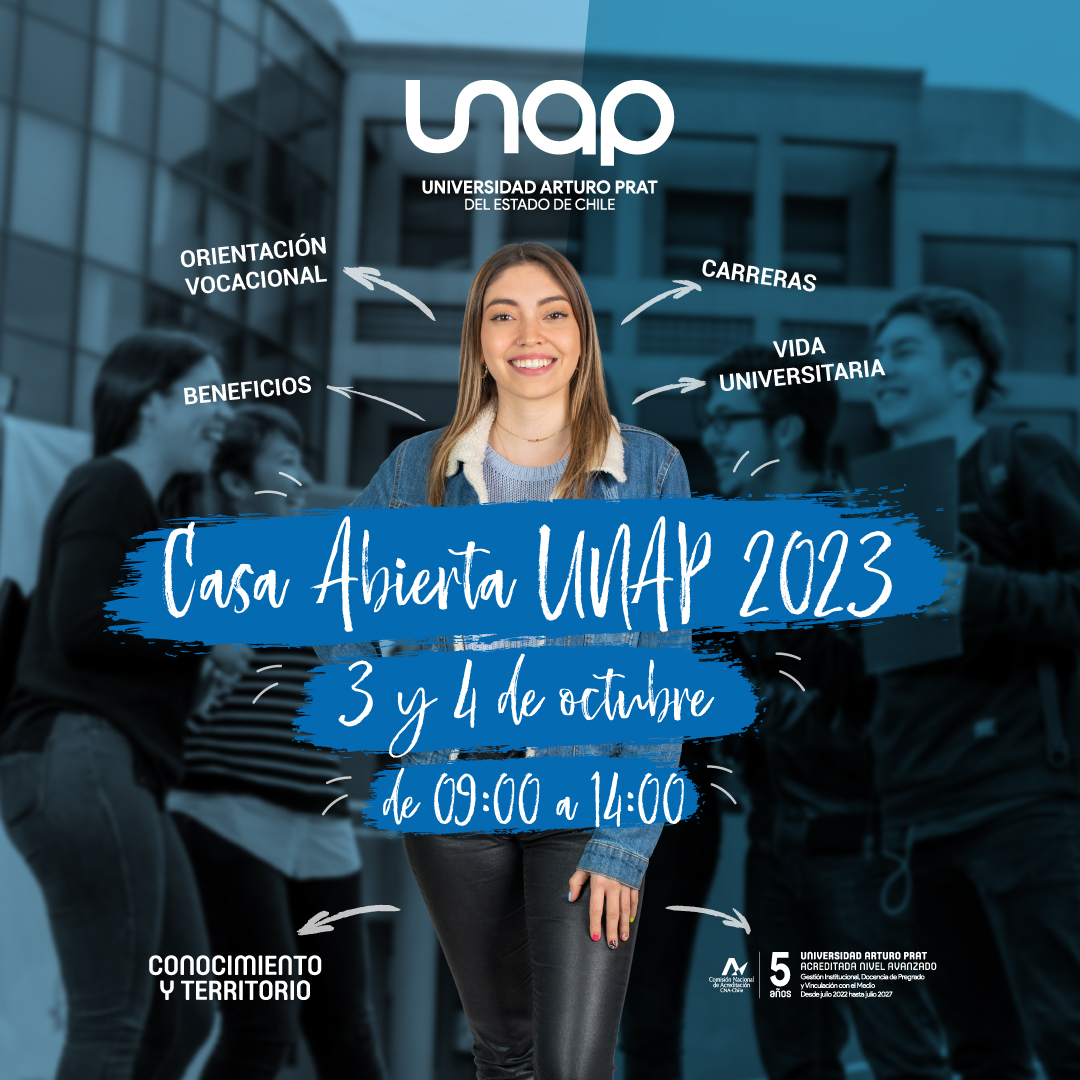 📷#CasaAbiertaUNAP2023

¿Quieres conocer más sobre las carreras que ofrece la #UNAP?

Podrás hacerlo el 3 y 4 de octubre, a contar de las 9 de la mañana, en el estacionamiento de nuestra Universidad (Av. Playa Brava #2120).

¡Te esperamos!

#Admisión2024 #Iquique #Tarapacá
