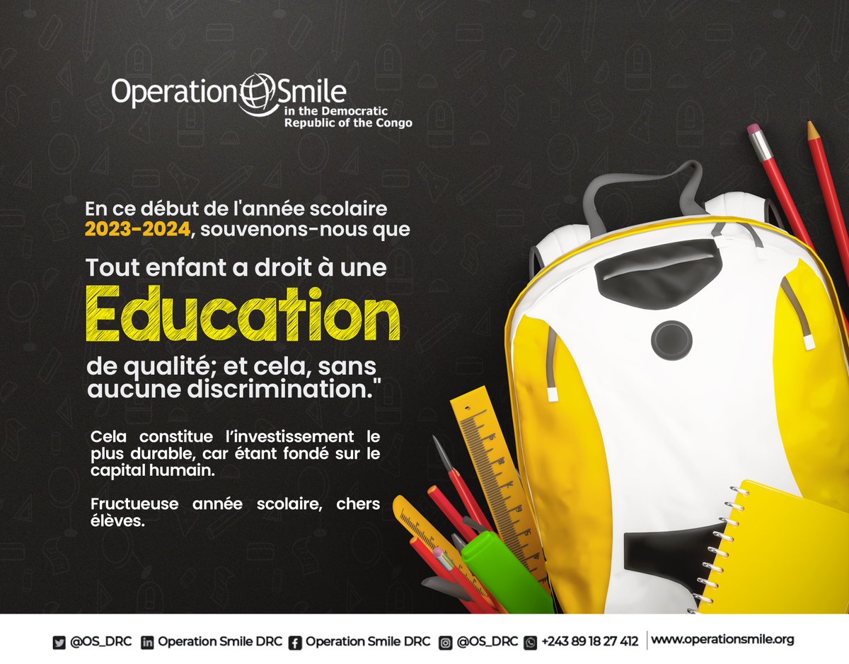 Parce que tous les enfants sont égaux et ont droit au même traitement !
#operationsmile #operationsmiledrc #drc #école #EDUCATION #formation #trainingprogram #september2023 #avenir #septembre #cleftlip #cleftpalate #school #afrique #science #apprentissage