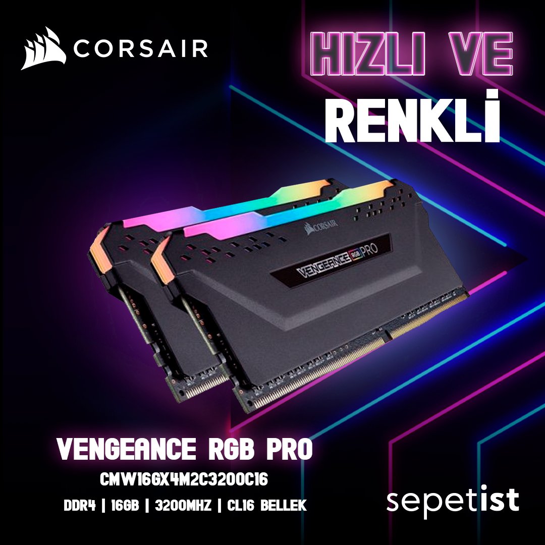 sepetist's tweet photo. Gücünüzü renklendirin. Corsair Vengeance RGB Pro ile performans ve estetik bir arada!

#sepetist #ram #bellek #ddr4 #16gb #16gbram #rgbram https://t.co/lwFHa3hszX