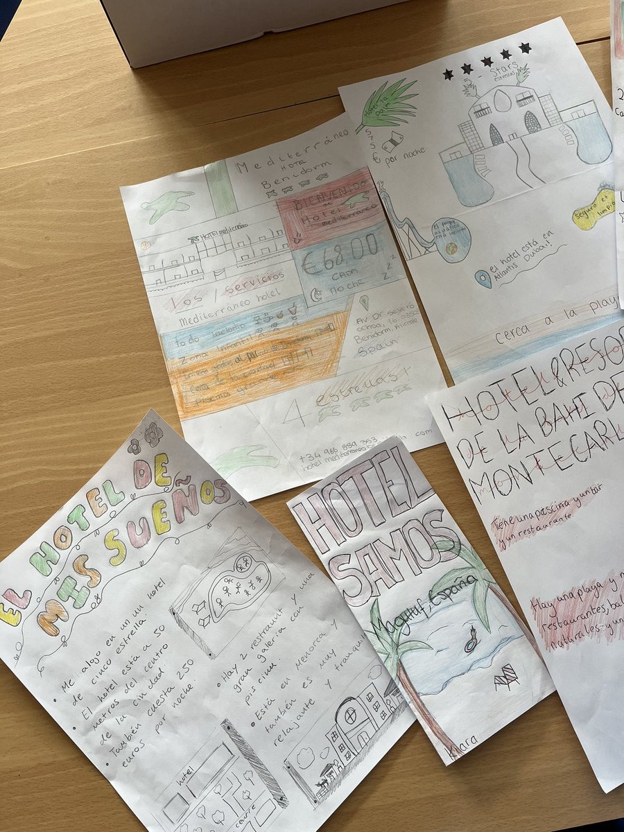 MissInnesML's tweet photo. S2 Spanish have been designing their dream hotels &amp; creating brochures about them - such impressive work from 2L2 &amp; 2N1 🤩 https://t.co/Bcsdl4gyHJ