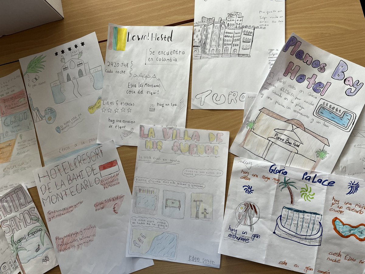 MissInnesML's tweet photo. S2 Spanish have been designing their dream hotels &amp; creating brochures about them - such impressive work from 2L2 &amp; 2N1 🤩 https://t.co/Bcsdl4gyHJ