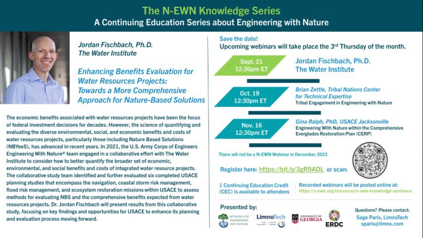 network4ewn's tweet photo. One week from today!

This month's N-EWN Knowledge Series talk features Dr. Jordan Fischbach from The Water Institute. Thursday, September 21, 12:30pm ET.

Register here: https://t.co/zV3wTcZPrF https://t.co/CSq9rue5kZ