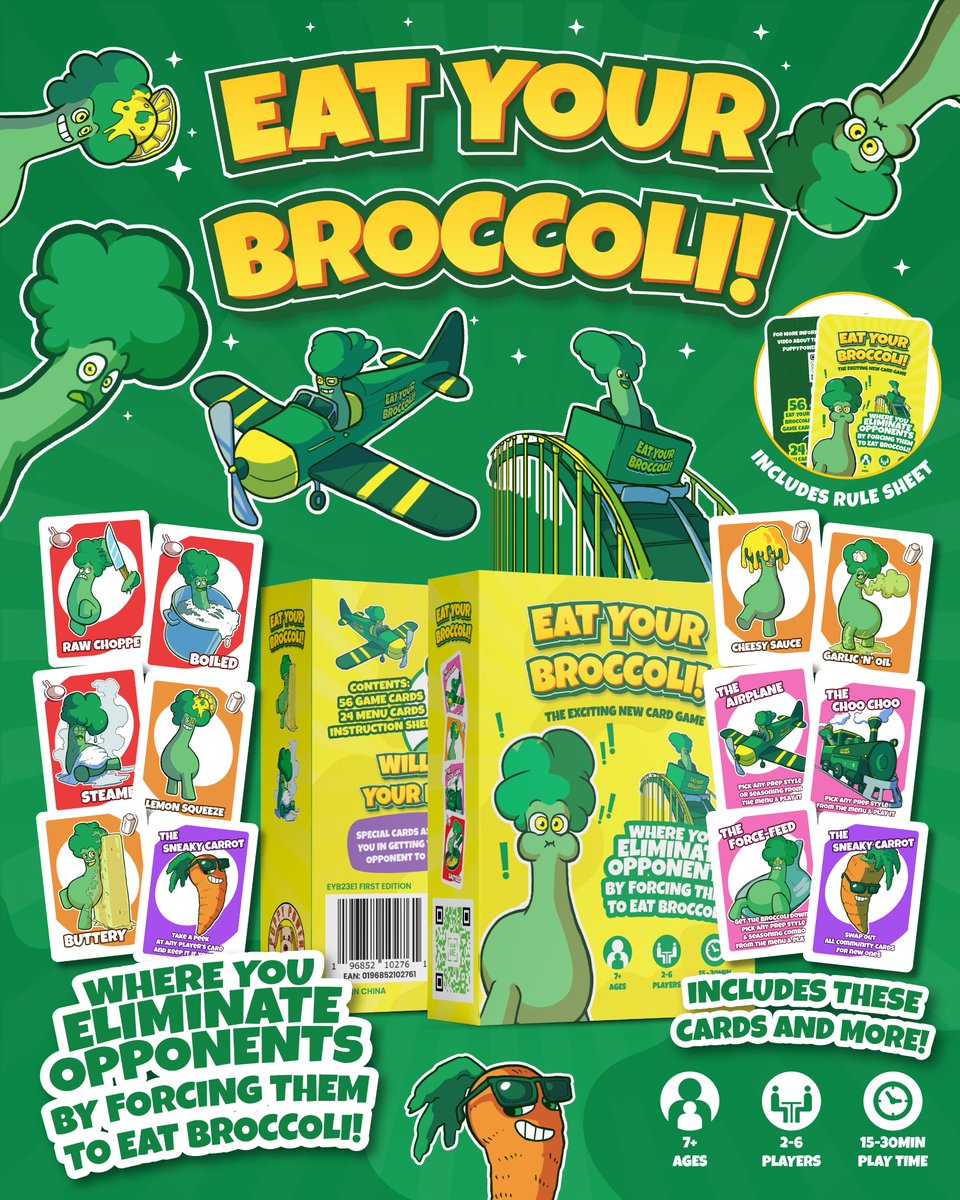 Announcing the Eat Your Broccoli! Card Game Giveaway!  2 LUCKY WINNERS WILL RECEIVE THEIR GAME BEFORE ANYONE CAN EVEN BUY IT!   Details continued next post... #freegame #Giveaway #cardgame #familyfun #free #boardgame #bgg #fun #kids #eatyourbroccoli