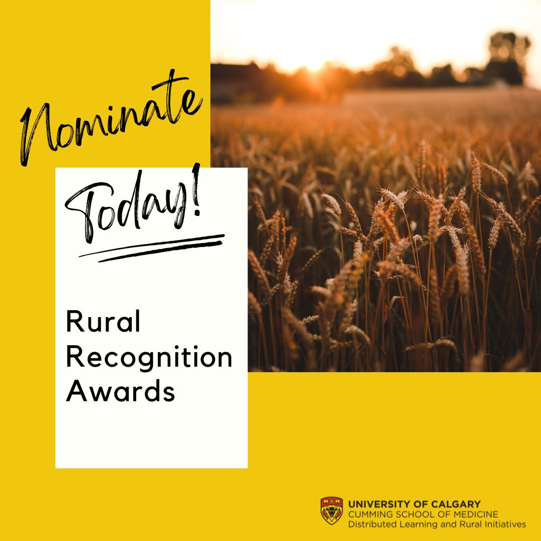 UCalgaryRural's tweet photo. DLRI is gearing up for our annual Rural Recognitions Awards. We are accepting nominations for six rural award categories and The Best Waugh Resident Award. Learn more here: https://t.co/P0QxFecEhz
#DLRI #UCalgaryMed #RuralRecognitionAwards #RuralMedicine #Ucalgaryfammed https://t.co/wXqwC5Lj5N