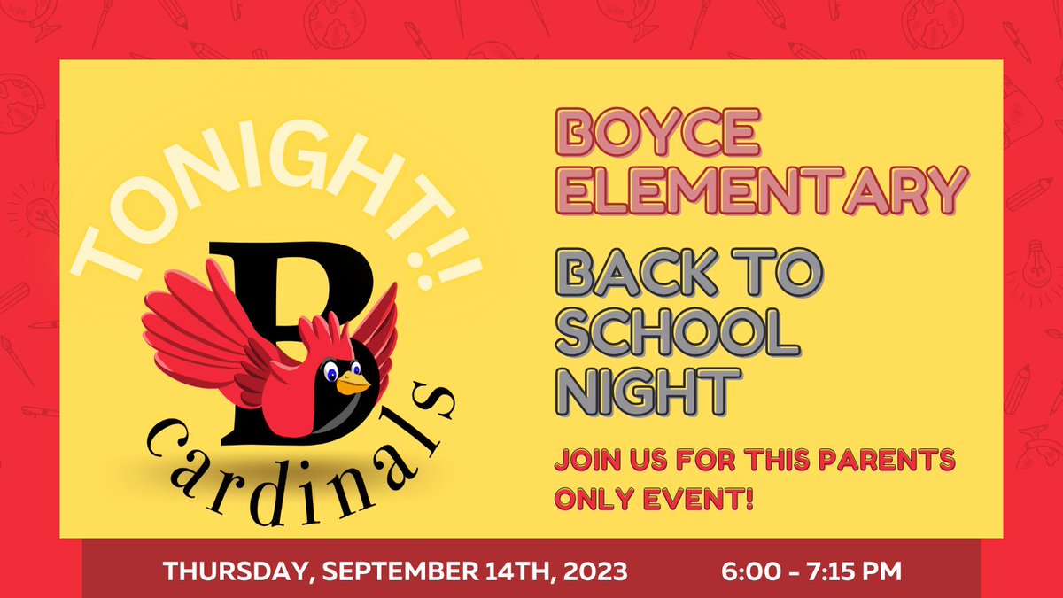 Parents, Join Us TONIGHT from 6-7:15 for Back to School Night.