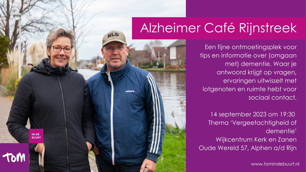 Kom vanavond naar het Alzheimer Café. Het thema is 'Vergeetachtig of dementie'. De koffie staat klaar om 19:00 uur en het programma duurt van 19:30 uur tot uiterlijk 21:15 uur. Toegang is gratis en aanmelden is niet nodig. ow.ly/UbU050PLB43
