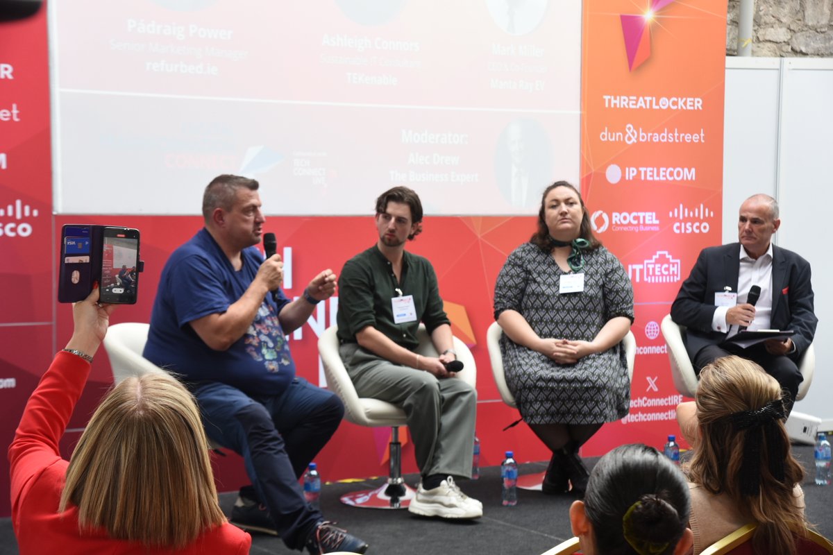 Kudos to Alec Drew, The Business Expert, for skillfully moderating our enlightening panel featuring Pádraig Power of refurbed.ie, Ashleigh Connors, Sustainable IT Consultant at TEKenable, and Mark Miller, CEO &amp; Co-Founder of Manta Ray EV.

#TechConnectLiveIRE