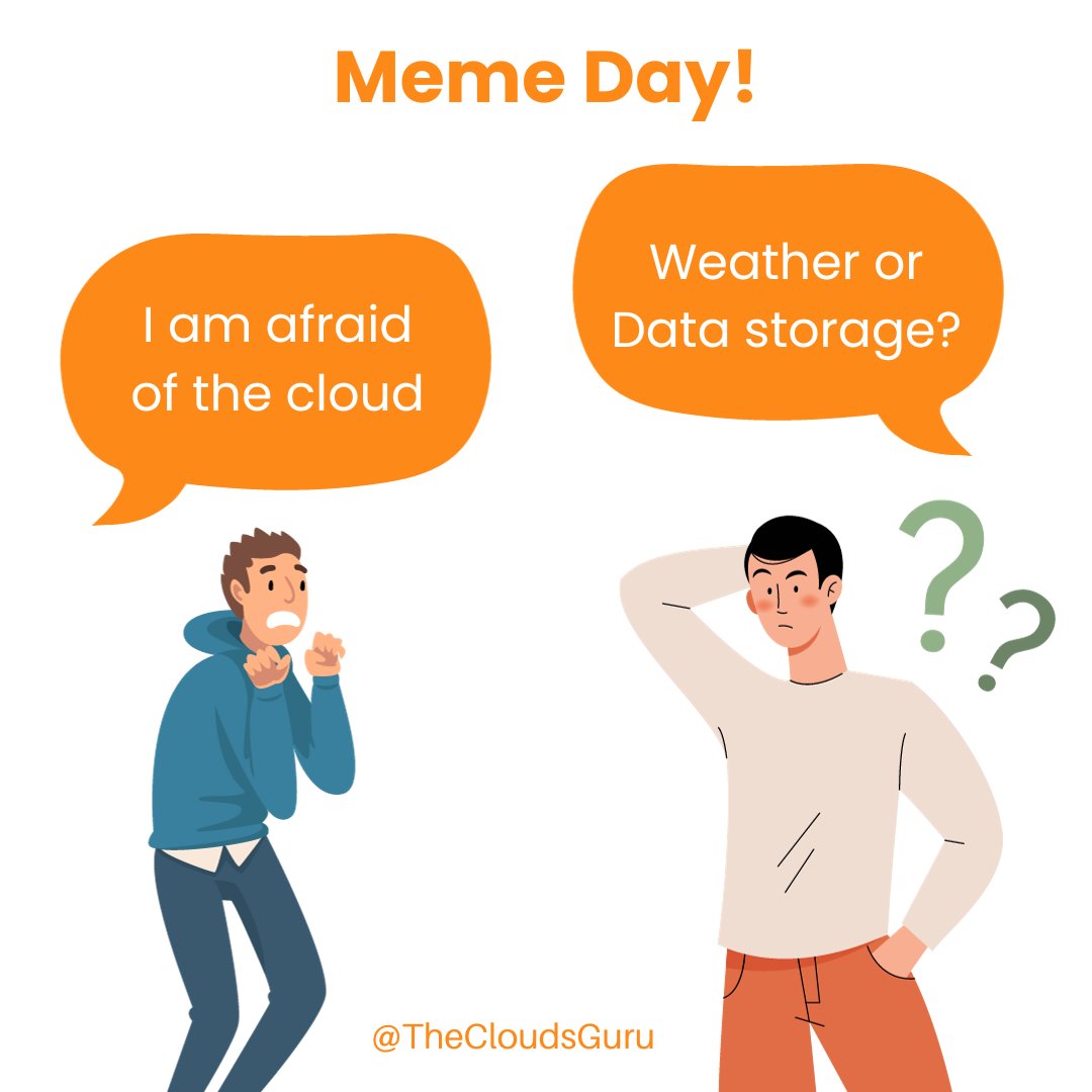 TheCloudsGuru's tweet image. Tech enthusiasts, it&apos;s time to take a break and share a laugh in the world of cloud computing! ☁️💻

Can you come up with a witty caption for this cloud moment? Share your best ideas in the comments below! Let&apos;s see who can bring out the most laughs. 😂👇

#TechLaughs #AWS #Memes