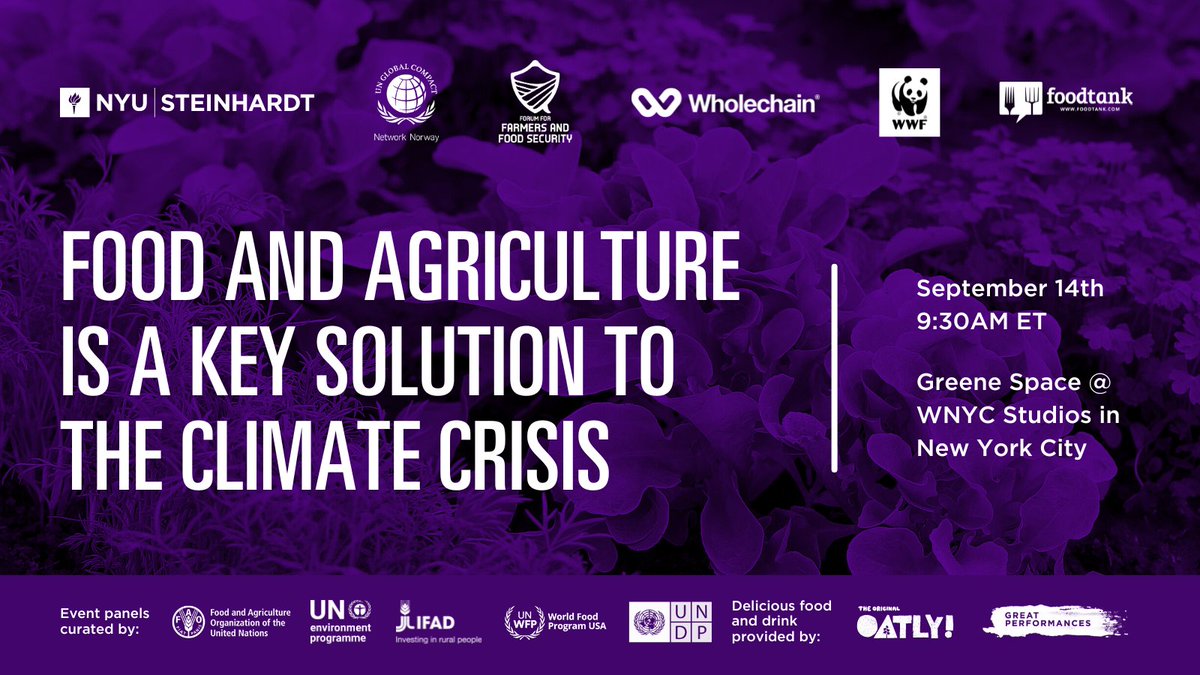 We're at this event today in NYC with @foodtank @WWF @oatly @nyusteinhardt & more! We'll be hearing from speakers including @stefanosfotiou @FoodSystems @cassie_flynn @AlephFarms @KitchenConnOrg & more!