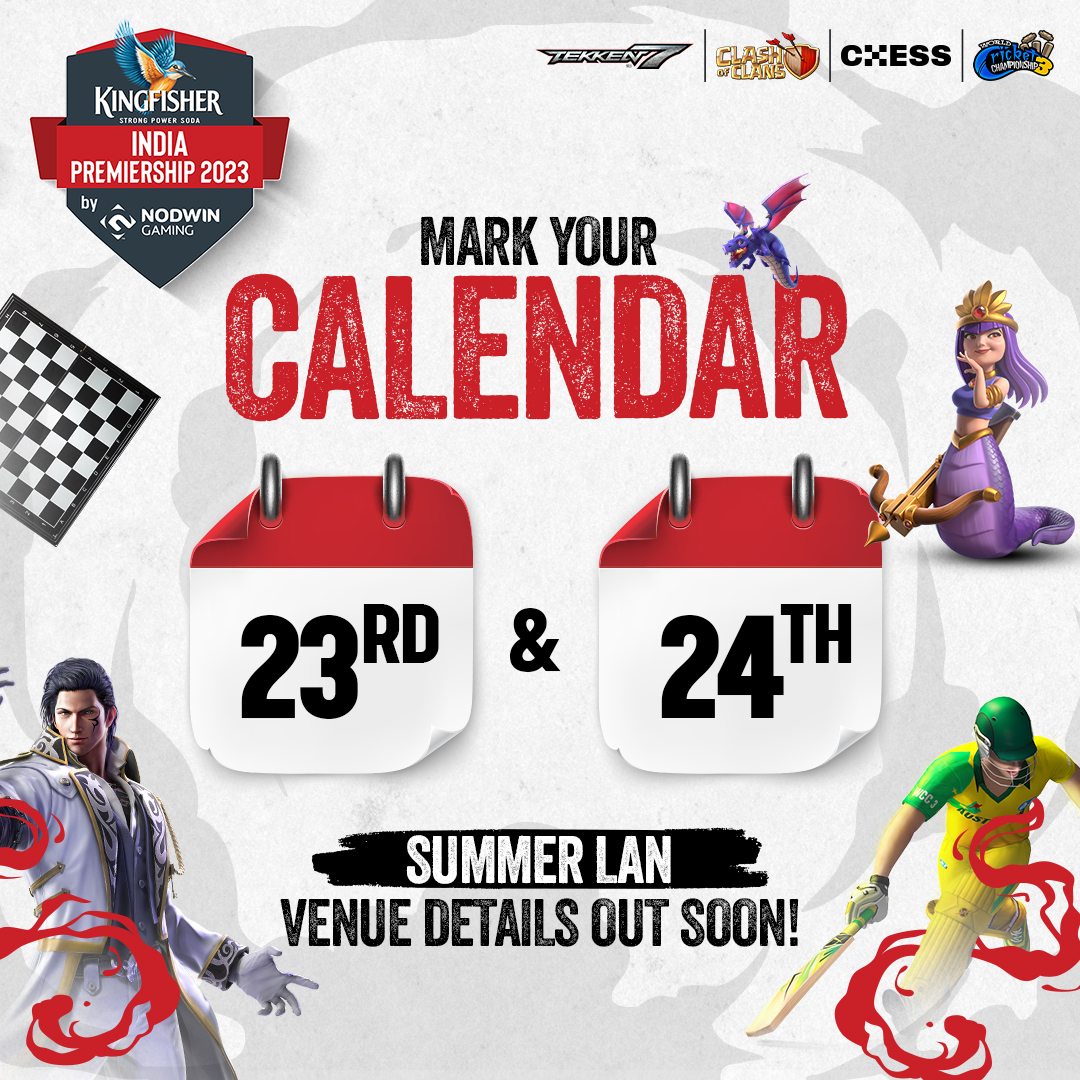 NodwinGaming's tweet photo. The #KingfisherIndiaPremiership Summer Season LAN Finale is locked & loaded, ready to take you on an #esports adventure like never before.
Stay tuned on our socials for updates
@kingfisherworld #ForTheLoveOfPlay
#ClashofClans #Tekken7 #Cricket #chess #LANFinale #gaming #event https://t.co/ZCYq2DtskI