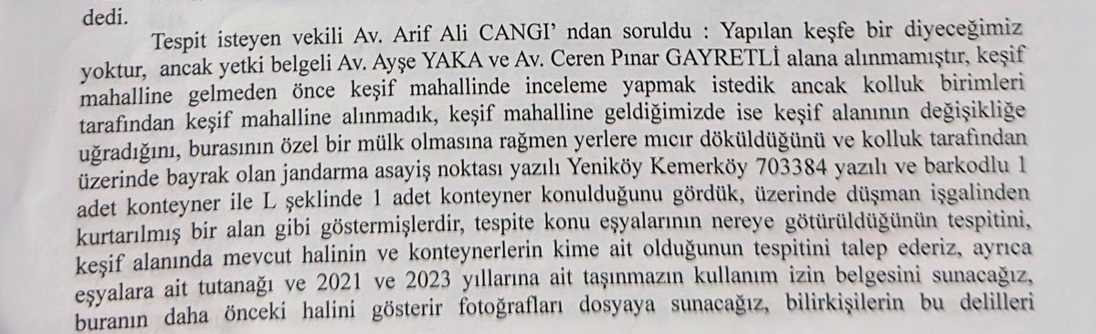 Jandarmanın kurduğu konteyner karakolun YK Enerji tarafından alındığı tutanak altına alındı.