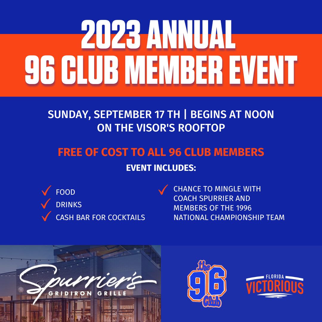 Fl_Victorious's tweet photo. Calling all 96 Club and Gator Legend members! 🐊
Join us at Spurrier's Gridiron Grill for a memorable afternoon of food, drinks, and great company. Book your spot now, and let's make some new memories together! Check your email for your link to RSVP! #96Club #FloridaVictorious https://t.co/qa1Eg6VqWv