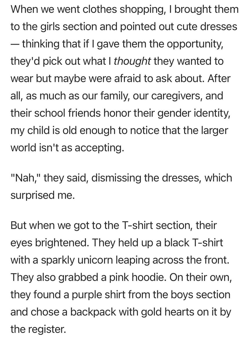 againstgrmrs's tweet photo. Mom of “non-binary” child is shocked when her son grew out of their “trans” phase. 

At 4 years old he preferred dresses over boys clothes. By 9, he no longer wanted to wear them and gravitated towards the boys’ section.

She was shocked by this and it seems also quite disappointed. It shouldn’t have to be said that kids change their minds and go through phases as they are discovering themselves. 

Gender nonconforming children will likely just grow up to be gay adults if left the hell alone. Stop with the medical conversion therapy. LET KIDS BE KIDS.

#GaysAgainstGroomers