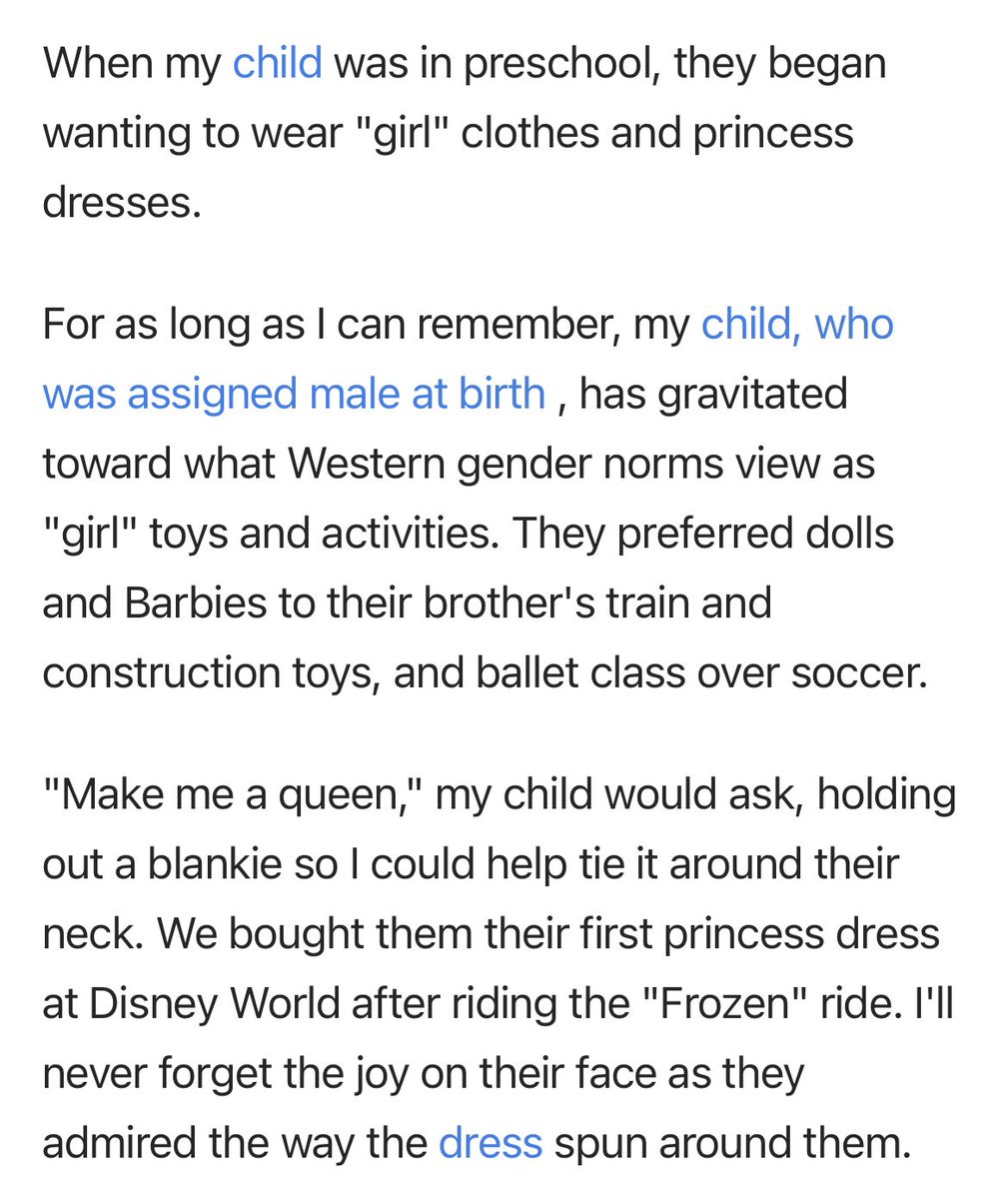 againstgrmrs's tweet photo. Mom of “non-binary” child is shocked when her son grew out of their “trans” phase. 

At 4 years old he preferred dresses over boys clothes. By 9, he no longer wanted to wear them and gravitated towards the boys’ section.

She was shocked by this and it seems also quite disappointed. It shouldn’t have to be said that kids change their minds and go through phases as they are discovering themselves. 

Gender nonconforming children will likely just grow up to be gay adults if left the hell alone. Stop with the medical conversion therapy. LET KIDS BE KIDS.

#GaysAgainstGroomers
