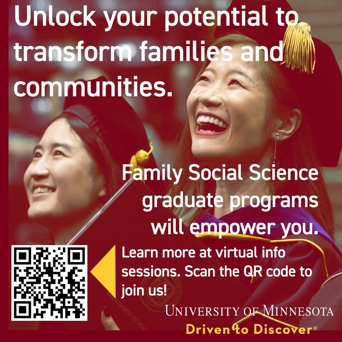 UMNFSoS's tweet photo. Are you ready for a journey of exploration in #graduate education? Step into the world of Family Social Science! Join us at a virtual info session! https://t.co/C2ZyKnIZrX #PhD  #phdlife #umnproud https://t.co/xCZGxkydaG