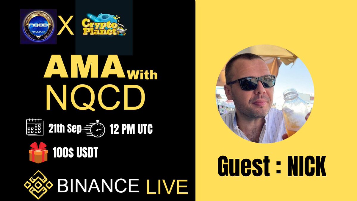 CryptoPlanet0's tweet image. 📢 We're thrilled to announce our next #BinanceLiveAMA with "NQCD" on 21th September at 12:00 PM UTC

🏦Venue:binance.com/en/live/u/4326…
🏆 Reward:100$ USDT

〽️ Rules:
1️⃣. Follow
@CryptoPlanet_0
&amp;amp; 
@QcdCoin

2️⃣. Like Retweet &amp;amp; Comment Your Questions (8 Questions Max) Tag 2 friends.