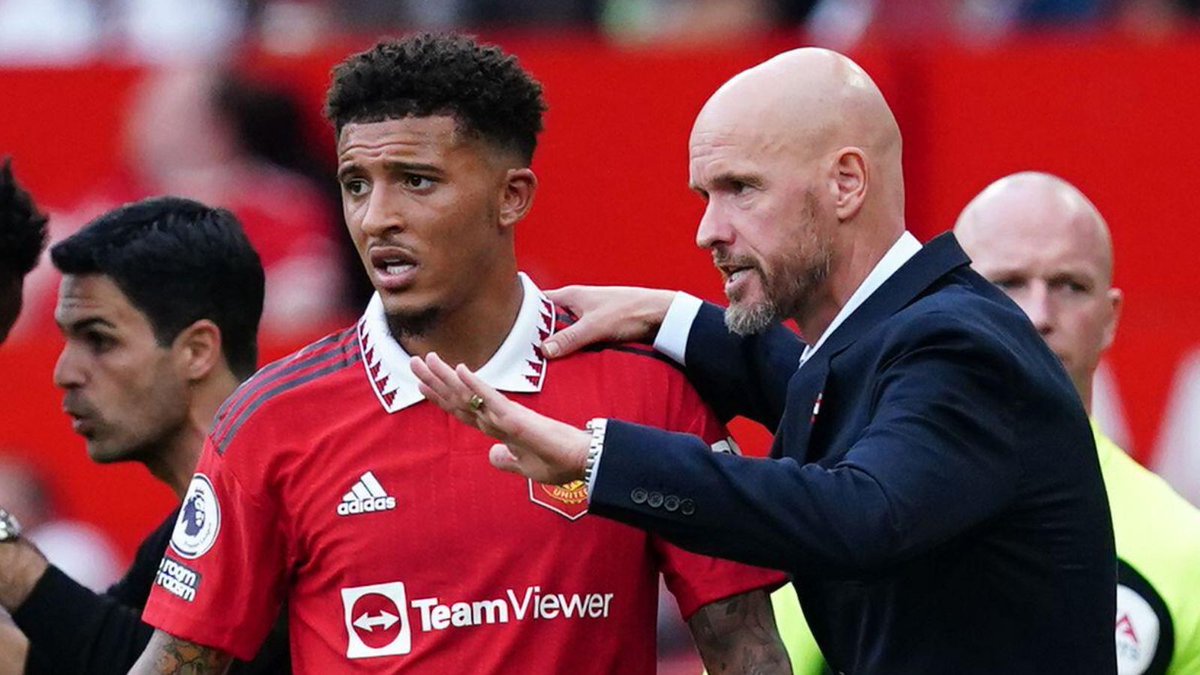 DeadlineDayLive's tweet photo. 🚨 Who do you think is in the right in this Manchester United dispute? 

Erik Ten Hag or Jadon Sancho? 🤔 https://t.co/ygu7jF0Oum