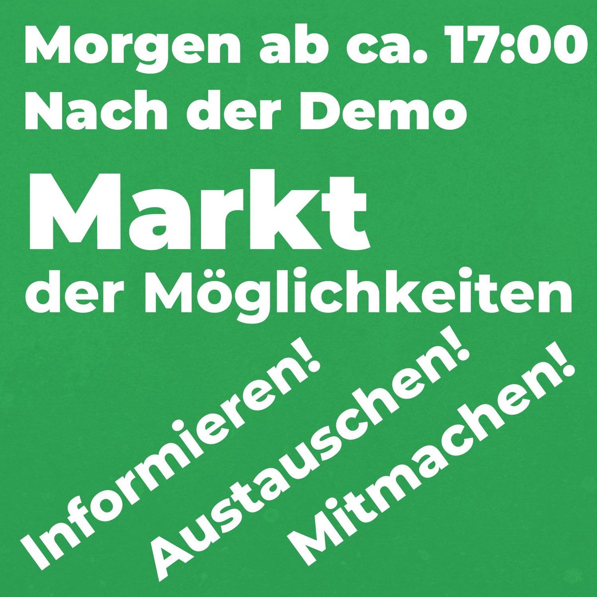 FFF_Frankfurt's tweet photo. Markt der Möglichkeiten!
In Zeiten von Rechtsruck und Klimakrise reicht es nicht aus, nur alle vier Jahre seine Stimme abzugeben, sondern wir müssen selbst aktiv werden. Das gelingt aber am besten mit anderen Menschen zusammen.
#ffm1509 #WirHabenKeineWahl #EndFossilFuels https://t.co/dNWHHzS1mD