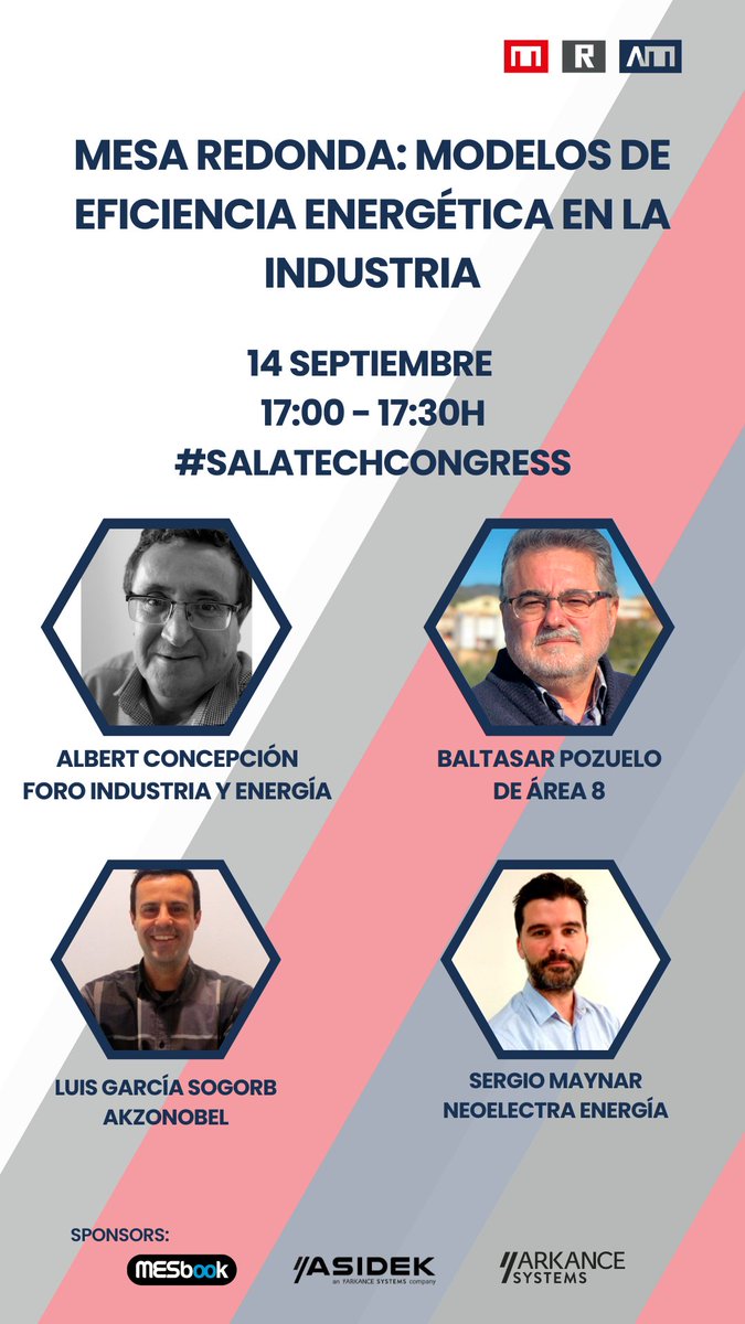 AdvManufactES's tweet photo. La eficiencia energética es clave en la industria, asiste a la mesa redonda organizada por el @Foroindenergia  con la participación de #Área8 #Akzonobel #NeoelectraEnergía en el #TechCongress https://t.co/ysLh3sgVDS