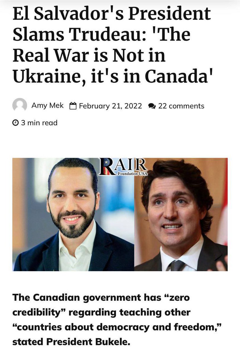 bambkb's tweet photo. 🚨🚨🚨🇸🇻 President Bukele warns Canadians about, Justin Trudeau :

 “the real WAR is not in 🇺🇦 Ukraine, but in Canada 🇨🇦”

Is the President of, El Salvador 🇸🇻 a conspiracy theorist too? 

Justin Trudeau and whoever controls him are absolute #Tyrants 

Just because the Canadian Media is protecting him, doesn’t mean that we don’t know what’s going on😠