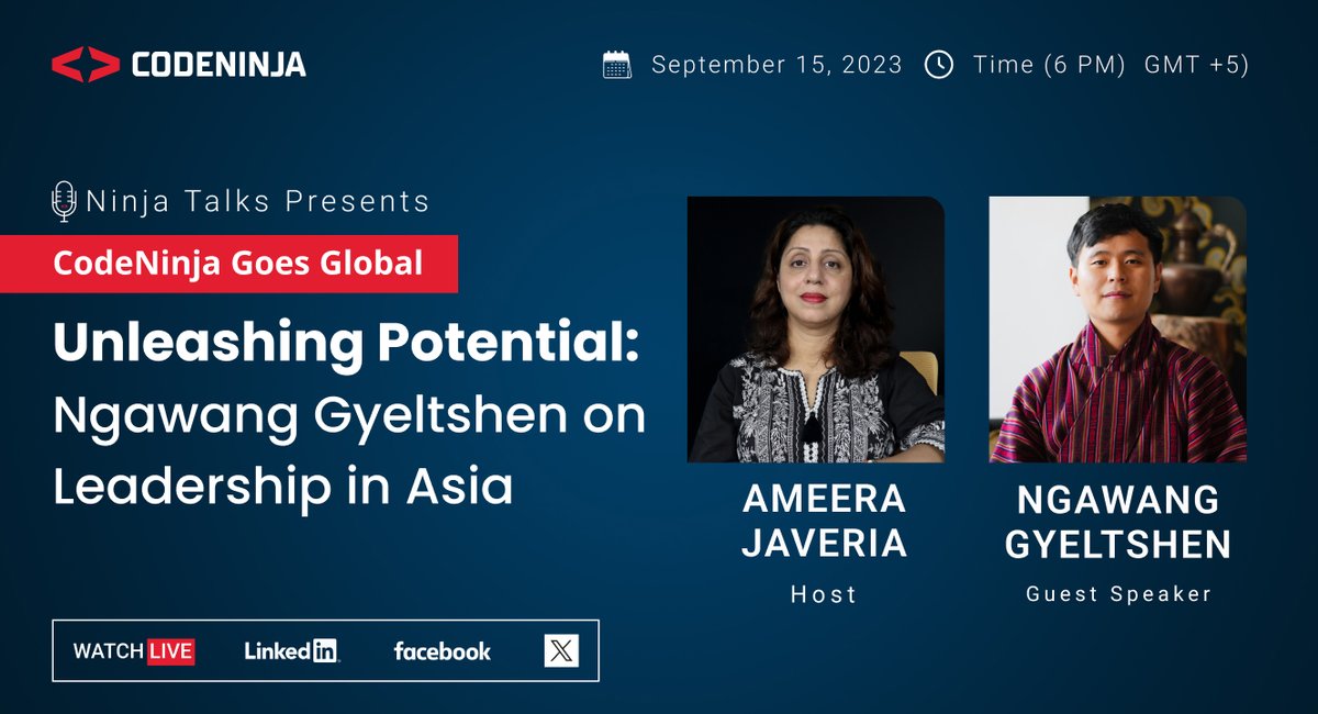 We are excited to have Ngawang Gyeltshen as a guest speaker at the upcoming CodeNinja Goes Global live webinar. 

Speaker: Ameera Javeria
Guest Speaker: Ngawang Gyeltshen

#codeninja #webinars #CodeNinjaGoesGlobal #leadership #unitednations