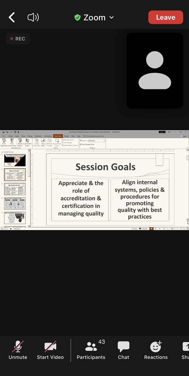 GlobalQualityAA's tweet photo. Prof. Evelyn Garwe making her presentation on the ongoing FREE WEBINAR on Institutional & Program Accreditation.
It’s not too late to join if interested via: https://t.co/UTm7R5FMes
#qualityassurance #programmeaccreditation #Freeonlineworkshop #freewebinar #quality #zoom https://t.co/fdKK3RcpbA