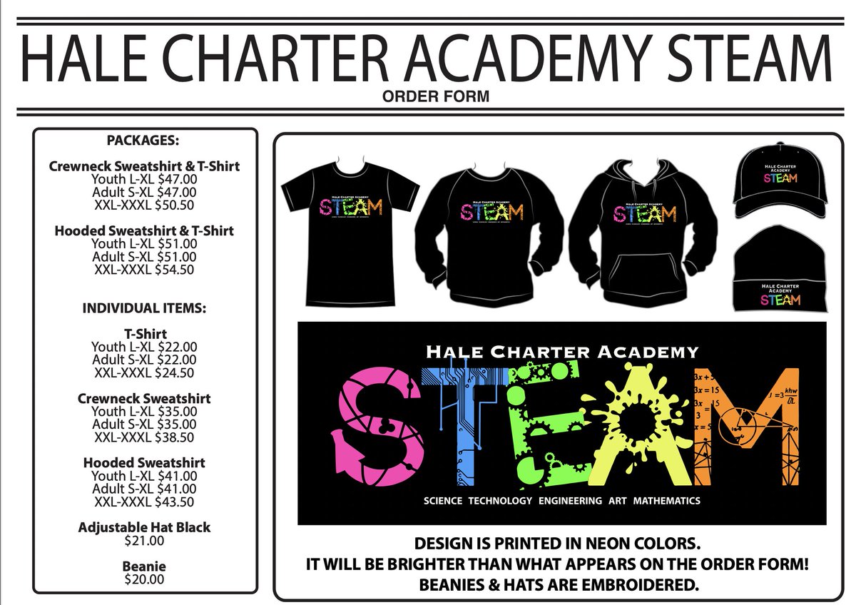 Tomorrow, Friday (9/15) is the last day to submit your STEAM gear orders. You can drop off the form and check/cash to any STEAM teacher or in Mrs. Dehbashi's box in the main office. Download the order form here: hcasteam.weebly.com/uploads/9/7/9/…