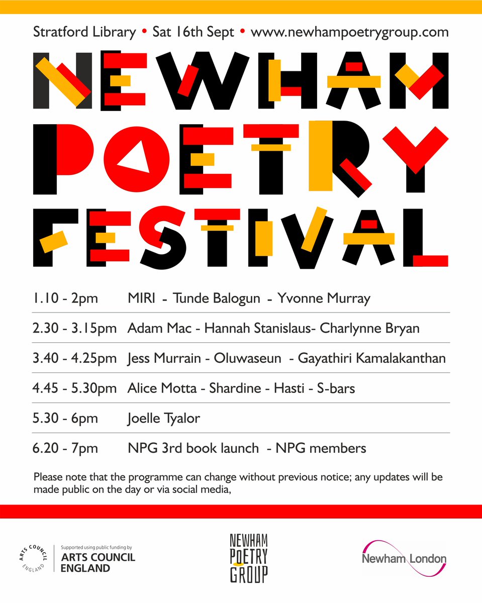 #NewhamPoetryFest SOLD OUT !!! 🗓️🗓️🗓️🥳🥳 Looking forward to see you all Saturday 16 at Stratford Library! Supported by @ace__london #CreativeNewham #Newhampoets