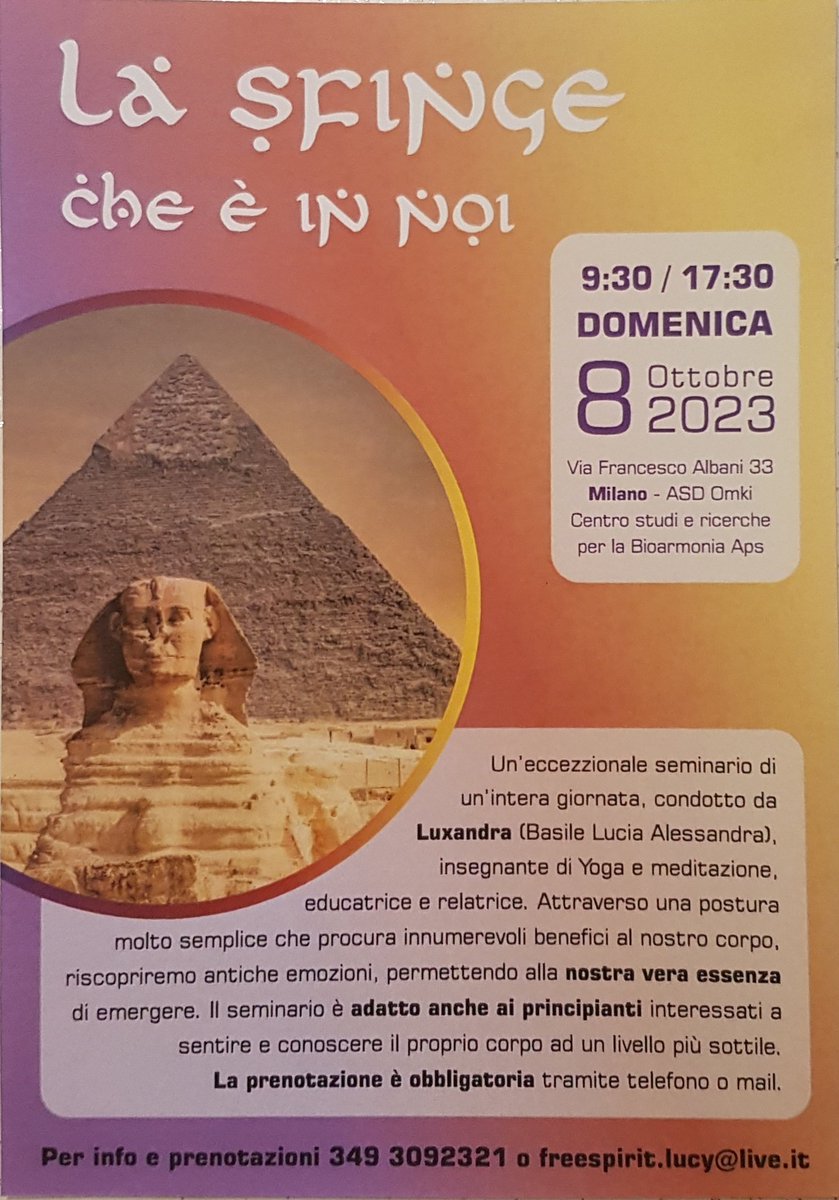 lucy_freespirit's tweet photo. Bellissimo workshop!

Ora vi aspetto l'8 ottobre a Milano col seminario "La sfinge che è in noi".

#yoga #meditazione #benessere #Milanoeventi #Milano #lifecoach https://t.co/5A5yQ5gmrm