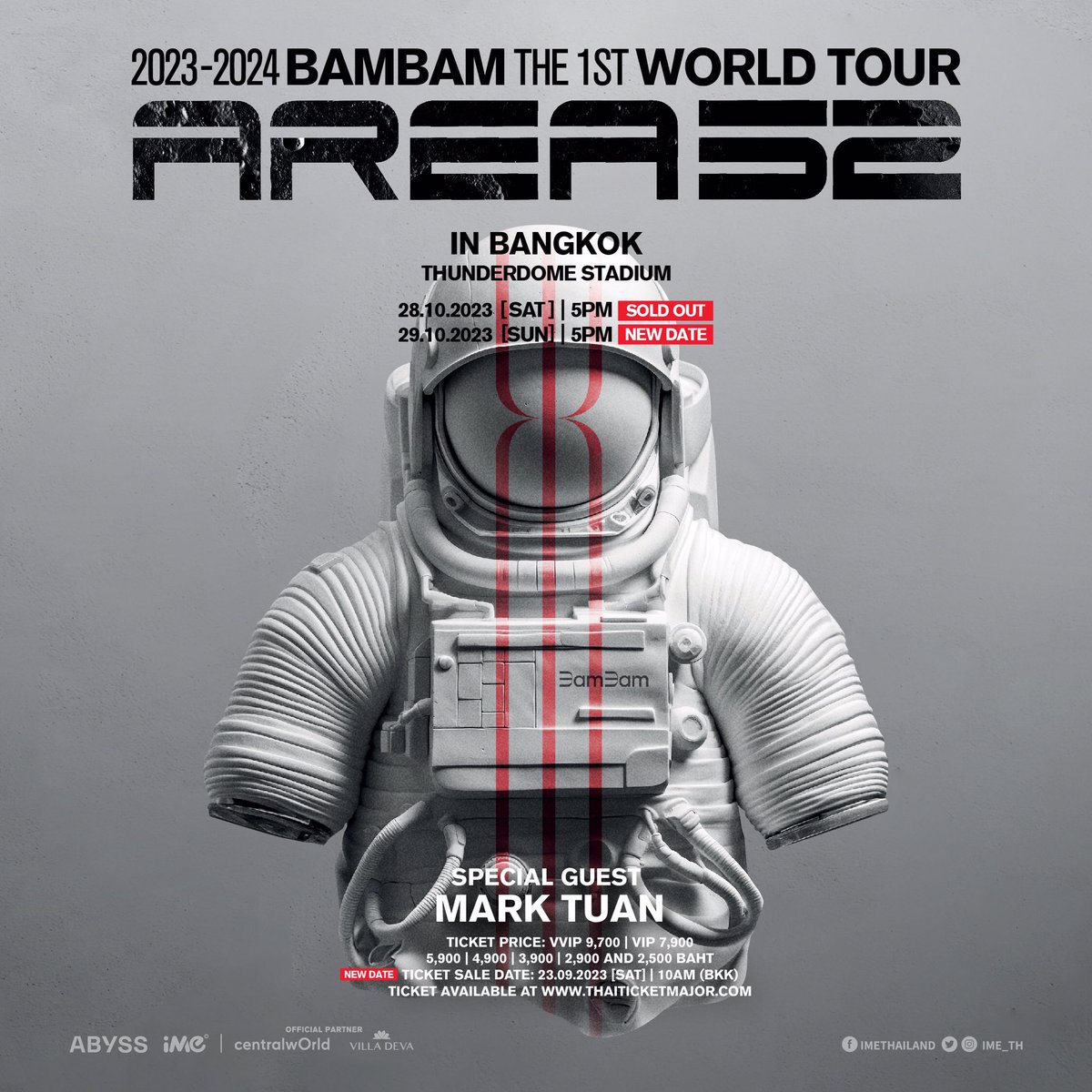 BAMBAMxBAMMIE's tweet photo. [NOTICE]
⠀
2023-2024 BamBam THE 1ST WORLD TOUR [AREA 52] in BANGKOK
⠀
아가새 여러분들의 성원에 힘입어 방콕 공연의 회차를 1회 추가하게 되었습니다.
많은 사랑과 관심에 감사드리며, 자세한 내용은 @ime_th를 ���인해주시기 바랍니다. 
⠀
Thanks to the support of all the IGOT7, we have added an extra show for the Bangkok concert.
We are grateful for your love and support. For more information, please check @ime_th.
⠀
#뱀뱀 #BamBam
#AREA52
#BamBam_TOUR_AREA52