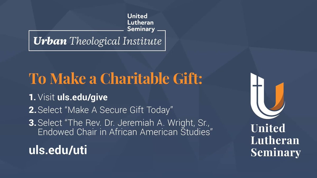 Join us for the Annual Urban Theological Institute Lecture and Worship Celebration on September 19, 2023, 11:45AM Lecture, with Dr. Jeffrey Haggray, and 7:00PM Worship. Both events will also be livestreamed at youtube.com/unitedlutheran…