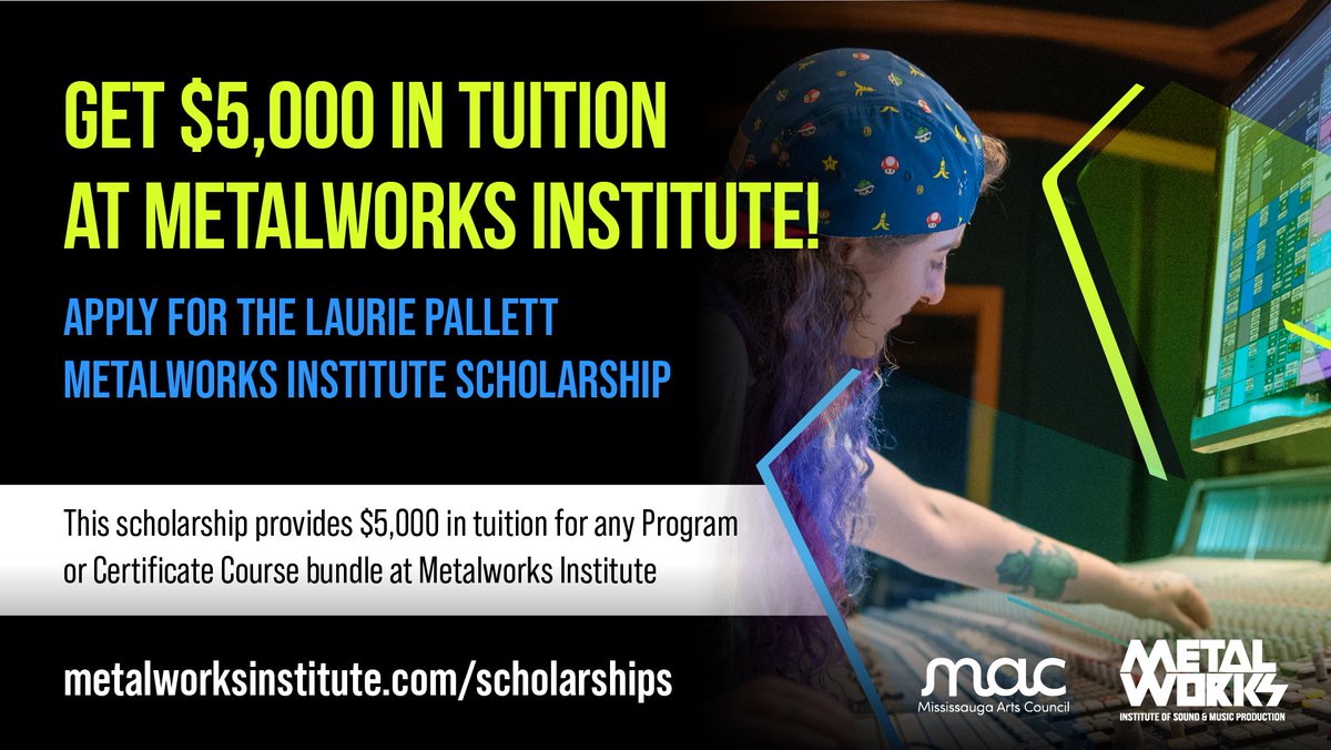 Mississauga Arts Council (@missartscouncil) on Twitter photo Apply for the Laurie Pallett Metalworks Institute Scholarship for Sept programs! 🎶
Honouring MAC’s Founding Executive Director, this scholarship provides $5,000 in tuition for any Program or Certificate Course bundle at <a href="/metalworksARTS/">Metalworks Institute</a>.
Apply now: ow.ly/z6mO50PLhfR Apply for the Laurie Pallett Metalworks Institute Scholarship for Sept programs! 🎶
Honouring MAC’s Founding Executive Director, this scholarship provides $5,000 in tuition for any Program or Certificate Course bundle at <a href="/metalworksARTS/">Metalworks Institute</a>.
Apply now: ow.ly/z6mO50PLhfR
