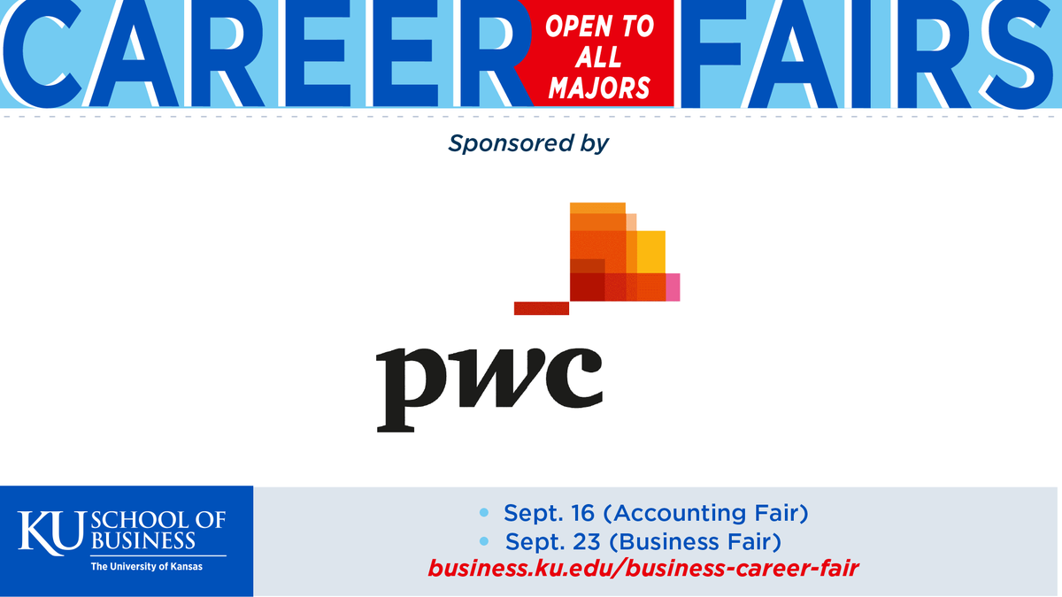 The  KU School of Business would like to give a BIG THANKS to our gold sponsor, PwC! As you plan and prepare for the upcoming 2023 career fairs, plan on visiting their booth and check out their opportunities @https://bit.ly/3Ld11SO #pwccareers